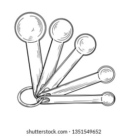 Sketch of different measuring spoons isolated on white background. Vector illustration