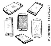 Sketch different phones, smartphones. Hand made vector illustration.