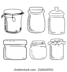 sketch different shape mason jars. hand-drawn illustration.