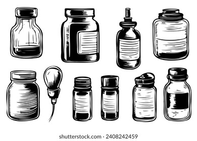 sketch different shape mason jars. hand-drawn illustration