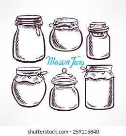 sketch different shape mason jars. hand-drawn illustration