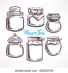 sketch different shape mason jars. hand-drawn illustration