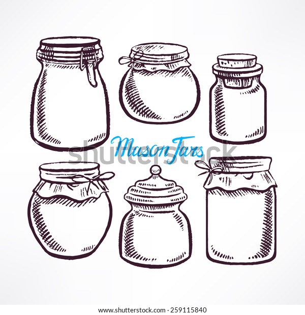 Sketch Different Shape Mason Jars Handdrawn Stock Vector (Royalty Free ...