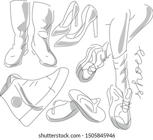 Sketch Different Types Women Shoes Stock Vector (Royalty Free) 1505845946