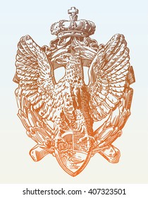 sketch digital drawing of heraldic sculpture eagle in Rome, Italy, vector illustration