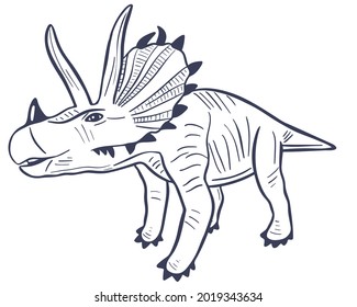 Sketch dinosaur triceratops vector illustration. Natural prehistoric extinct animal of the Jurassic period. Koturny graphic drawing.