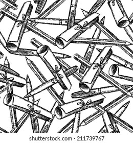 Sketch diploma scroll, pen and pencil, seamless pattern 