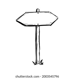 Sketch direction sign. Hand drawn doodle style. Wooden signpost. Vector illustration.