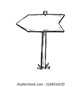 Sketch direction sign. Hand drawn doodle style. Wooden signpost. Vector illustration.