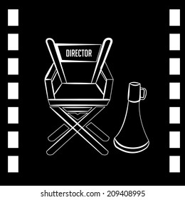 a sketch of a director chair and a megaphone on a black  tape