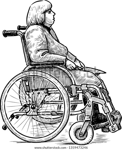 Sketch Disabled Woman Wheelchair Stock Vector (Royalty Free) 1359473246