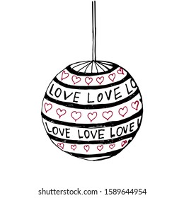 Sketch disco ball with hearts and words