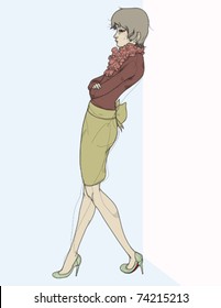 A sketch distraught looking woman.