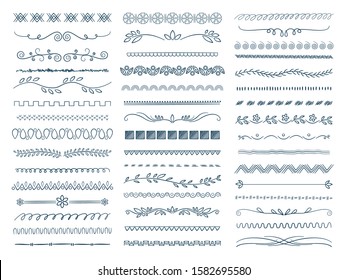 Sketch dividers. Stripped lines had drawn branches borders wedding ornament decorative shapes vector set