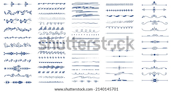 Sketch dividers. Vintage
ornament template. Abstract doodle lines, decorative pencil
strokes. A set of vector illustrations with sketched outlines of
dividers