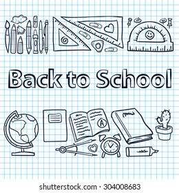 sketch doddle education elements on notebook. Back to school