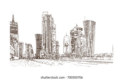 Sketch of Doha city at Qatar in vector illustration.