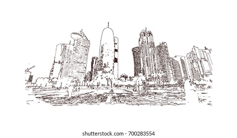 Sketch of Doha Qatar in vector illustration.