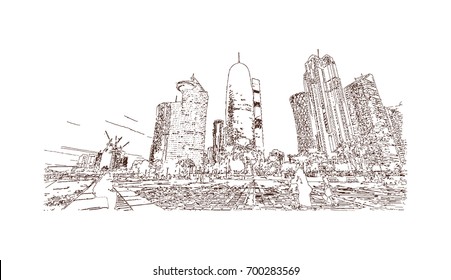 Sketch of Doha Qatar in vector illustration.