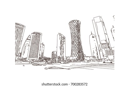 Esbozo de Doha Qatar en ilustración vectorial.