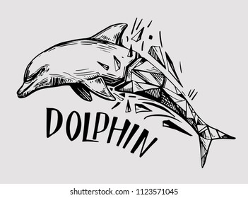 Sketch of dolphin. Hand drawn illustration converted to vector