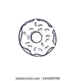 Sketch of donuts. Hand drawn vector illustration. Pastry sweets isolated on white background. 