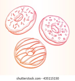 Sketch of donuts. Pastry sweets. Hand drawn vector illustration.