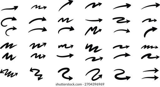 Sketch doodle arrows collection simple curved zig zag shape navigation signs handwritten icon elements