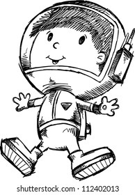 Sketch Doodle Astronaut space Walking Vector Illustration