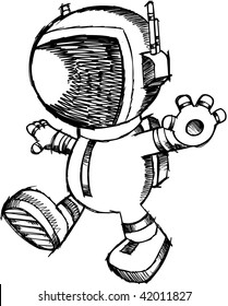 Sketch doodle Astronaut Walking Vector Illustration