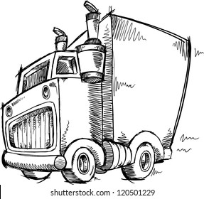 Sketch Doodle Cargo Truck Vector Illustration