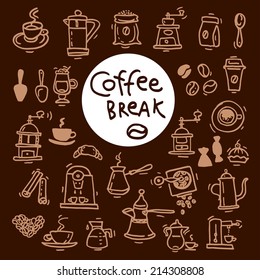 Sketch doodle coffee icon set. Hand drawn vector illustrations. Menu design elements