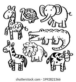 Sketch doodle cute animal set