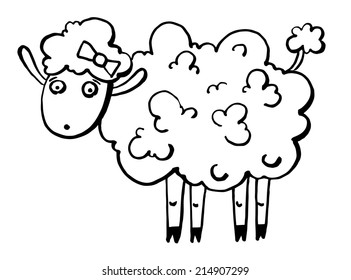 sketch doodle drawing of goat or sheep, chinese lunar symbol 2015 year, black and white