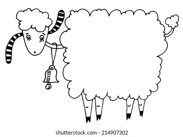 sketch doodle drawing of goat or sheep, chinese lunar symbol 2015 year, black and white