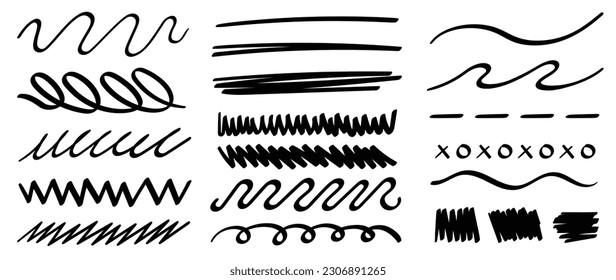 Sketch doodle element vector. Hand drawn scribble, circle, underline, navigation, dotted and curvy lines. Abstract line illustration collection design for cover, banner, graffiti, art.