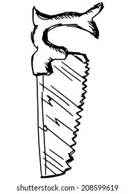 sketch, doodle, hand drawn illustration of crosscut saw