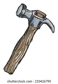 sketch, doodle, hand drawn illustration of hammer