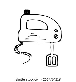 Sketch doodle of the kitchen, front view. Vector hand mixer silhouette illustration.