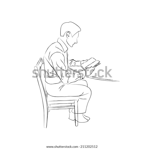 Sketch Doodle Man Sitting Table On Stock Vector Royalty Free