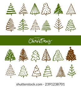 Esbozo de Doodle pino árbol de Navidad, arte dibujado a mano.