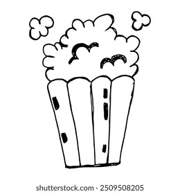 Sketch Doodle of Popcorn on white background. Doodle style. Vector illustration