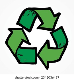 Sketch doodle recycle reuse reduce symbol isolated. Recycle icon sign for ecological. Hand-drawn style vector 