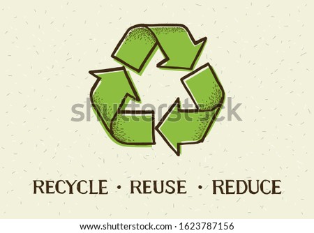 Sketch doodle recycle reuse reduce symbol isolated on craft paper background. Recycle icon sign for ecological. Hand-drawn style vector 