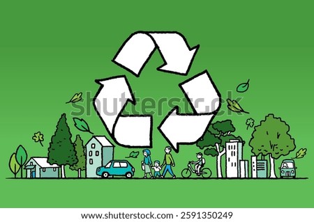 Sketch doodle recycle reuse reduce symbol with living environment. Recycle icon sign for ecological. Hand-drawn style vector 