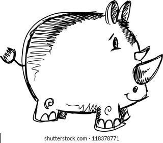 Sketch Doodle Rhino Animal Vector