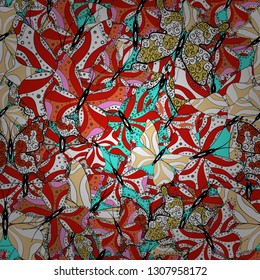 Sketch, doodle, scribble. Abstract seamless pattern for boys, girls, clothes, wallpaper. Endless. Vector illustration. Seamless pattern with butterflies.