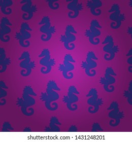 Sketch, doodle, scribble. Cute girly seamless drawn by hand. Vector. Watercolor. In simple style. Clip Art. Endless. Seahorse isolated on magenta, blue and purple background. Illustration. Picture.