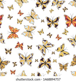 Sketch, doodle, scribble. Fashion Fabric Design. Vector. Endless. Seamless abstract floral background with butterflies.