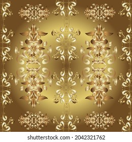 Sketch, doodle, scribble. Illustration in yellow, beige and brown colors. Endless. Floral pattern. Flower seamless background. Vector illustration. Flourish ornamental garden.